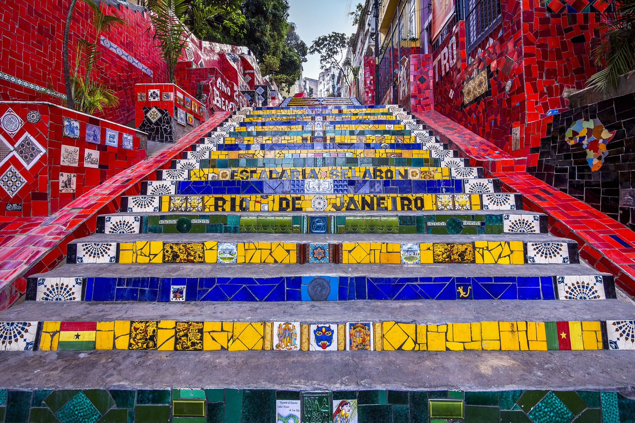 Rio de Janeiro, Brazil - October 2, 2012: View of Lapa Steps, also known as Selaron's Staircase, in Rio de Janeiro, Brazil. The colourful tiled staircase is the most famous work of Chilean-born artist Jorge Selaron.